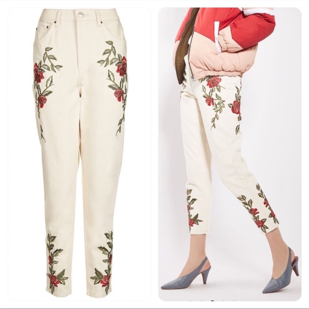 Topshop Moto Jeans with rose embroidery